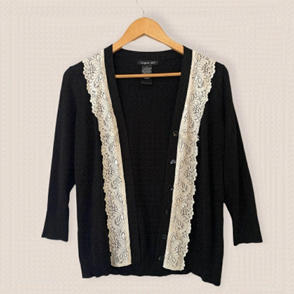 August Silk Black White Lace Cardigan